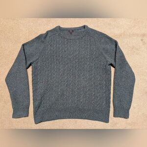 J Crew Cable Knit 100% Wool Crew Neck Sweater Blue Green Mens Large Classic